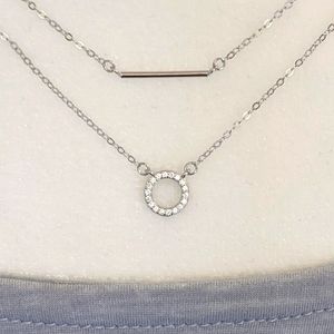 Sterling silver double layer bar & circle necklace